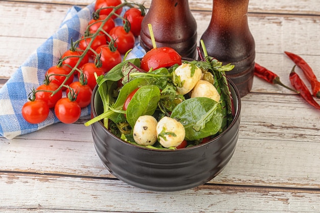 Mix salad with mini mozzarella and tomato