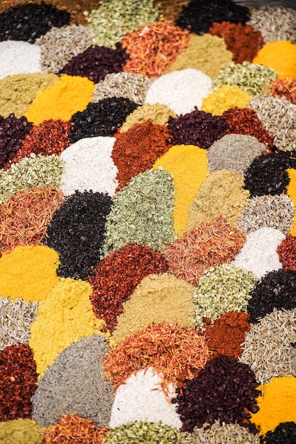 A mix of spices and herbs for the preparation of aromatic spicy dishes of indian and asian cuisine