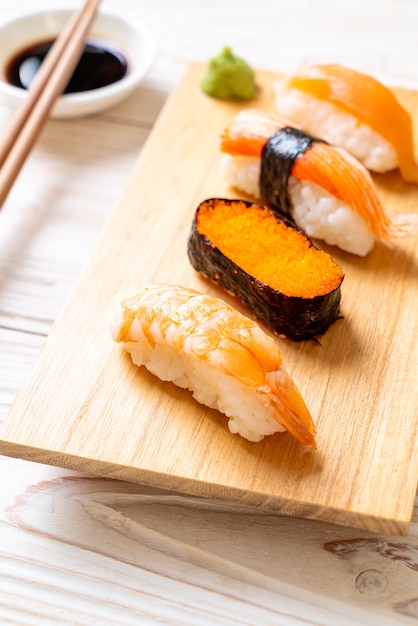 Mix sushi set with soy sauce