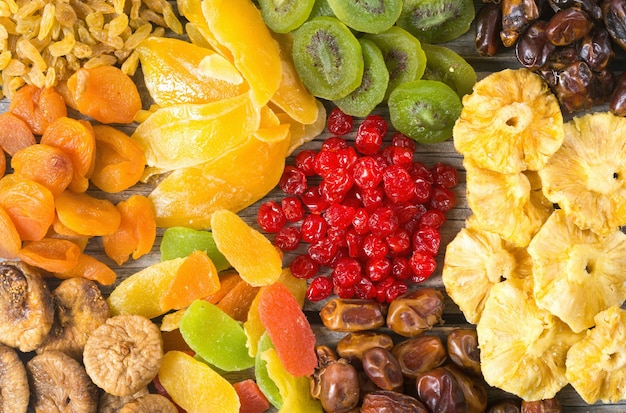 Mix van gedroogde en gekonfijte fruitachtergrond