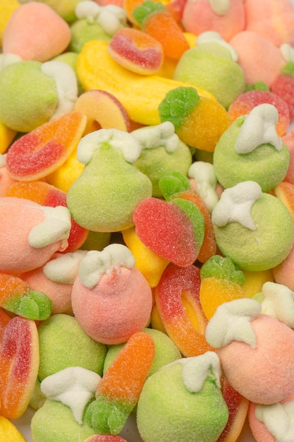 Mix van jelly candys en marshmallows als achtergrond