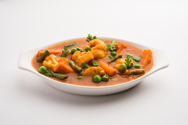 Mix Vegetable greavy recipe in a bowl, Indian restaurant style veg recipe served with Chapati