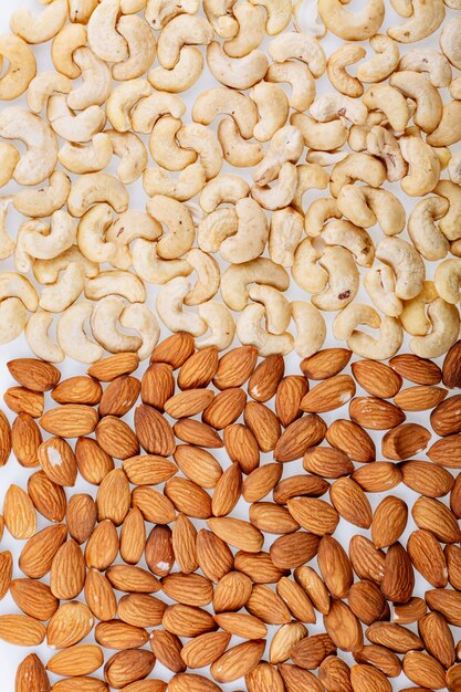 Mixe of various nuts background above closeup Almond  Cashew mix