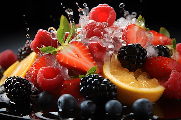 mixed and assorted arrangements with delicious fruits water splash