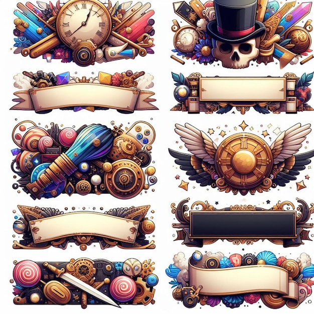 Mixed banners illustration set