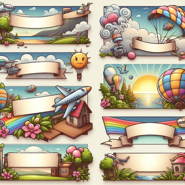 Mixed banners illustration set