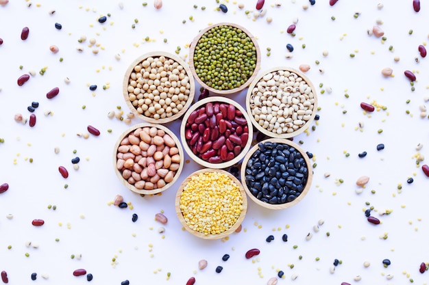 Mixed beans, Different legumes isolated on white background.