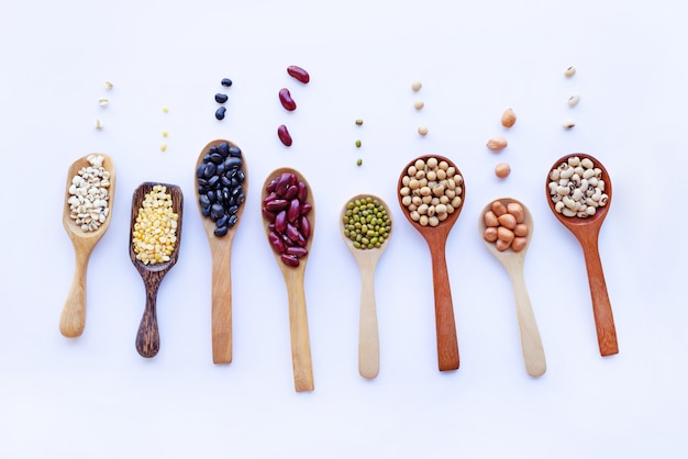 Mixed beans, Different legumes isolated on white.