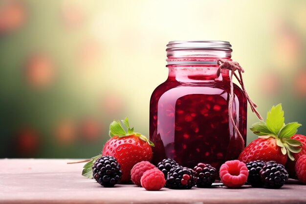 Mixed berry compote in a glass bottle Fruits Healthy Fitness Ad Bottle Drink