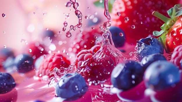 Photo mixed berry juice splash in water cascading pour