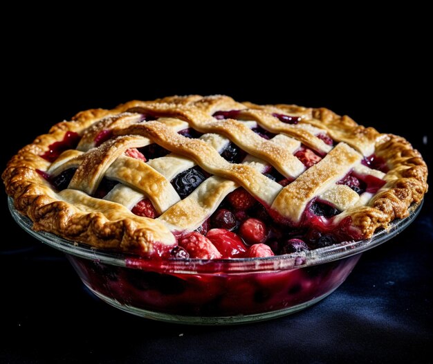 Premium AI Image A mixed berry pie with a sugary lattice crust