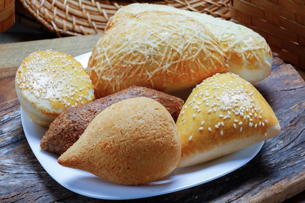 Mixed brazilian snack food coxinha