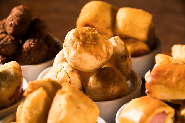 Mixed brazilian snack on the table.