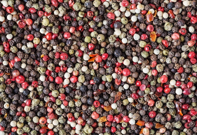 Photo mixed of diffrent kind peppercorns