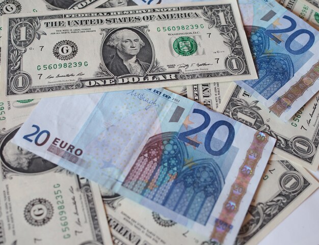 Mixed dollar and euro banknotes