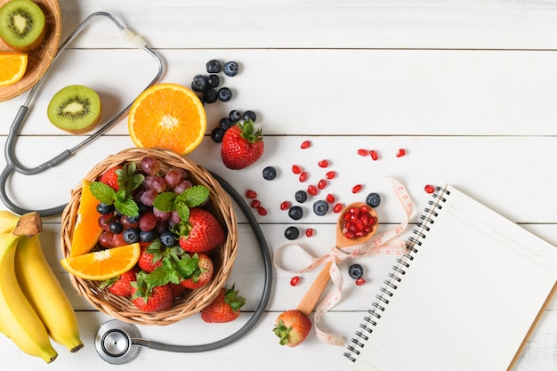 Mixed fresh fruit salad with strawberry with Stethoscope