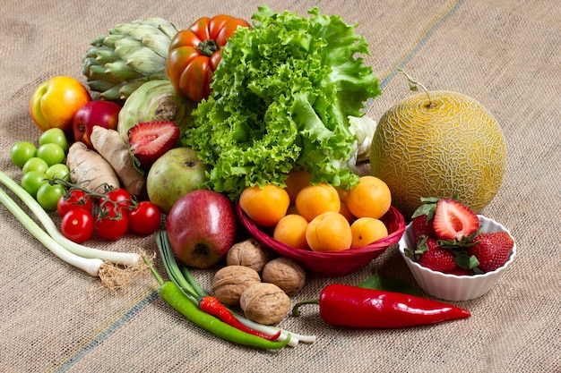 Mixed fresh vegetables and fruits