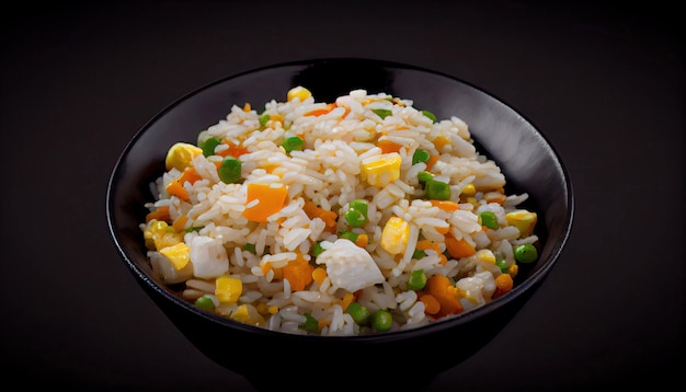 Mixed Fried Rice on Black Background with Generative AI Technology