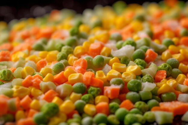 Mixed frozen vegetables close up