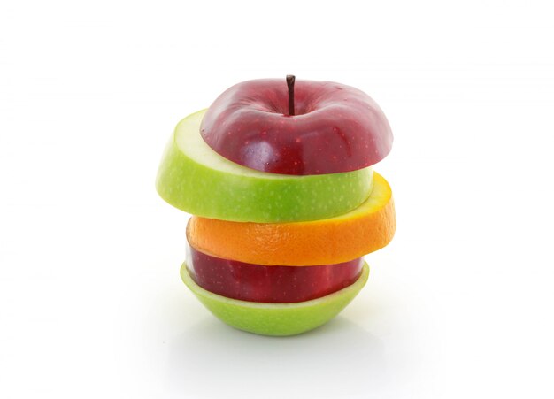 Mixed Fruit apple sliced  on white background