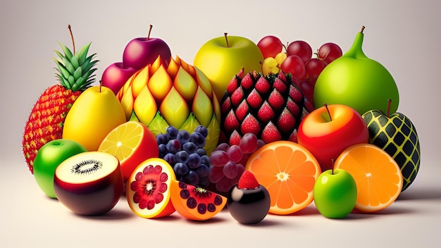 Mixed Fruits Composition isolated on white background