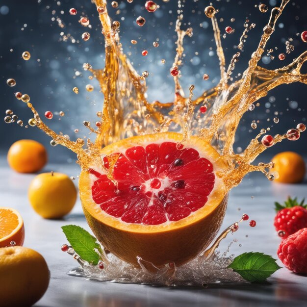 Photo mixed fruits splashing into the water