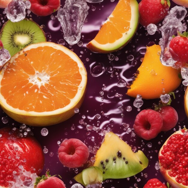 Photo mixed fruits splashing into the water