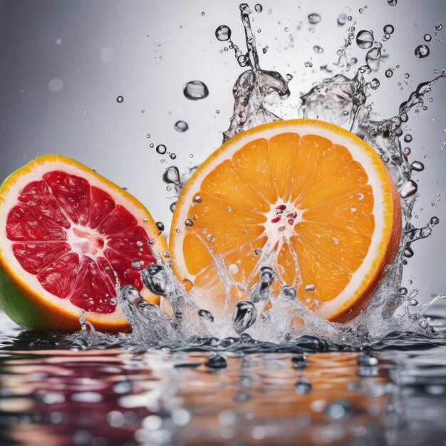 Photo mixed fruits splashing into the water