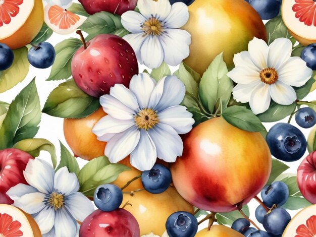 Photo mixed fruits with flower background