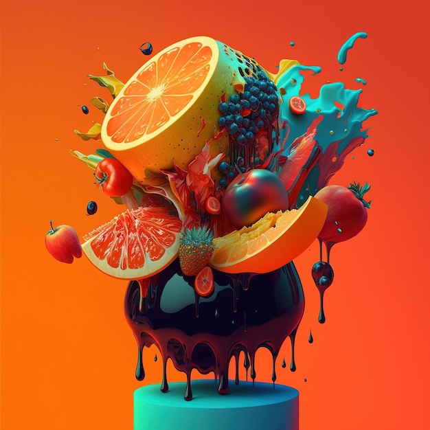 mixed fruits with splash