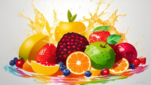 Mixed fruits with water splashes isolated on white background