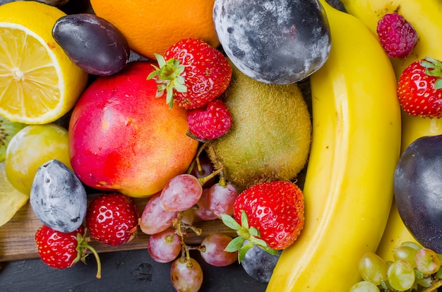 Mixed many different seasonal fruits