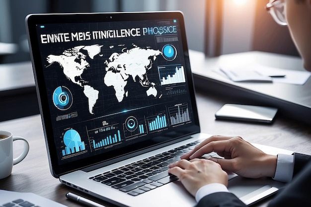 Mixed media Business intelligence icons on virtual screen analysis and big data processing dashboard