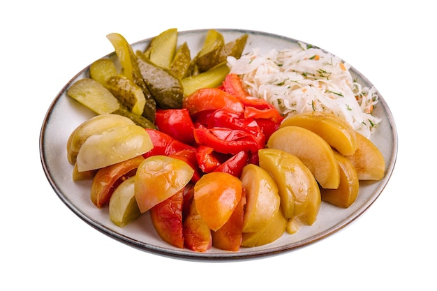 Mixed pickles on a white plate