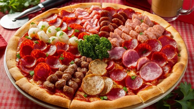 Photo mixed pizza with chopped meat