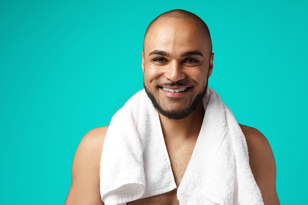 Mixed-race black man with towel