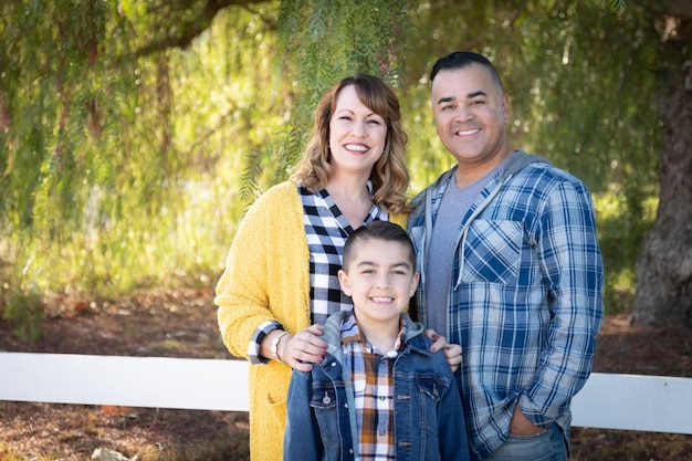 Mixed Race Family Portrait Outdoors