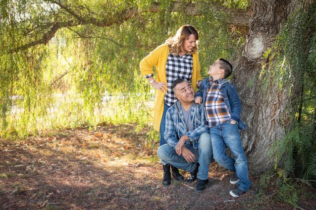 Mixed Race Family Portrait Outdoors