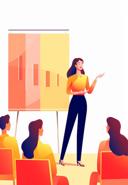 Фото Женщина-предприниматель или спикер смешанной расы проводит презентацию перед группой инвесторов или сотрудников