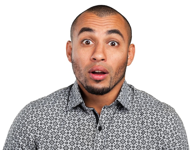 Mixed race male looking in shock