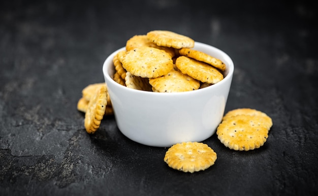 Mixed Snacks on dark background close up shot selective focus