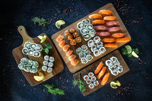 Mixed and various fresh Sushi