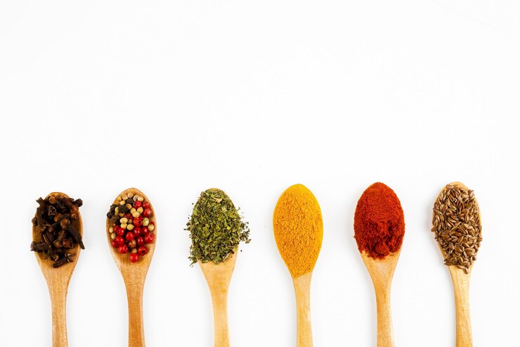 Photo mixed various spices on the white background