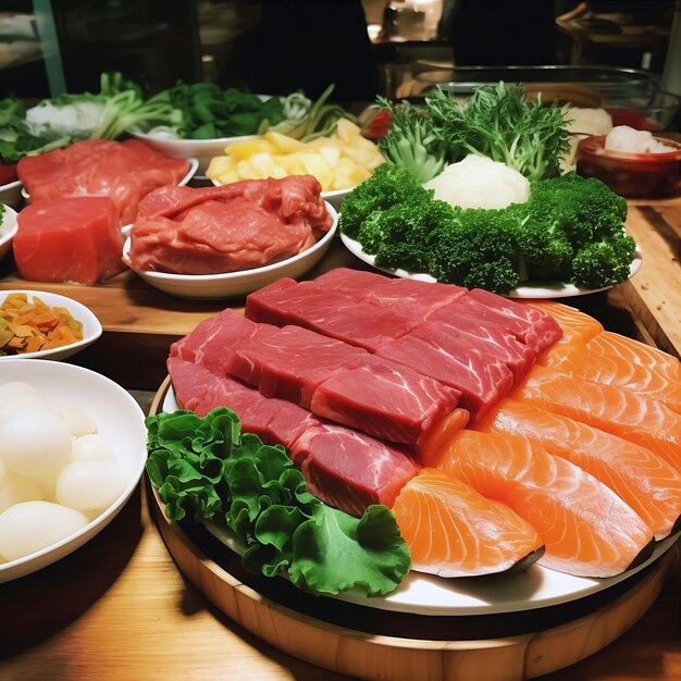 Mixed with Sashimi in Japanese Cuisine Buffet AI Generative