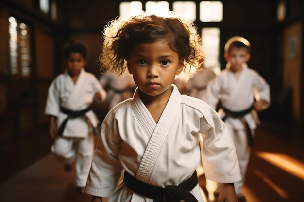 Photo mixedrace children in keikogi uniforms generative ai