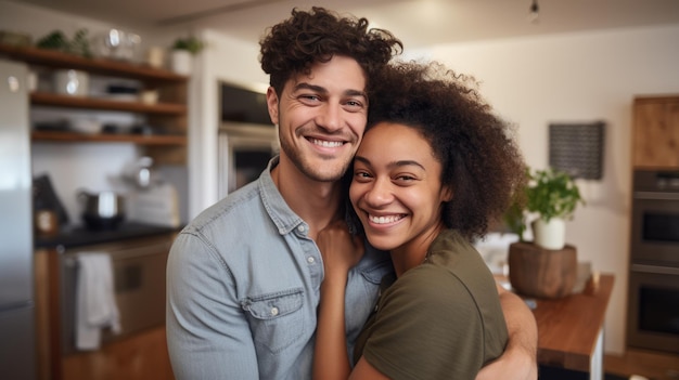 Mixedrace couple hugging Created with Generative AI technology