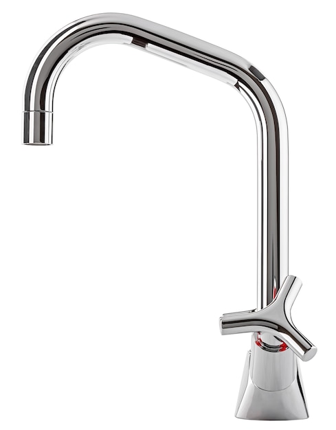 Mixer cold hot water. Modern faucet  bathroom.  Kitchen tap  . Isolated  white surface. Chrome-plated metal.