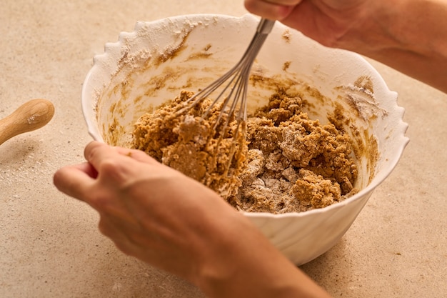 Mixing mix for christmas gingerbread man cooking dough mix