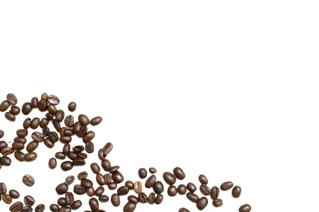 Photo mixture of different kinds of coffee beans on white background