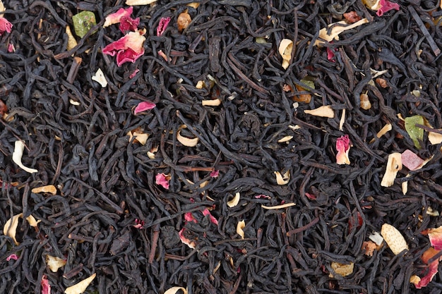 Mixture herbal floral fruit tea with petals dry berries and fruits